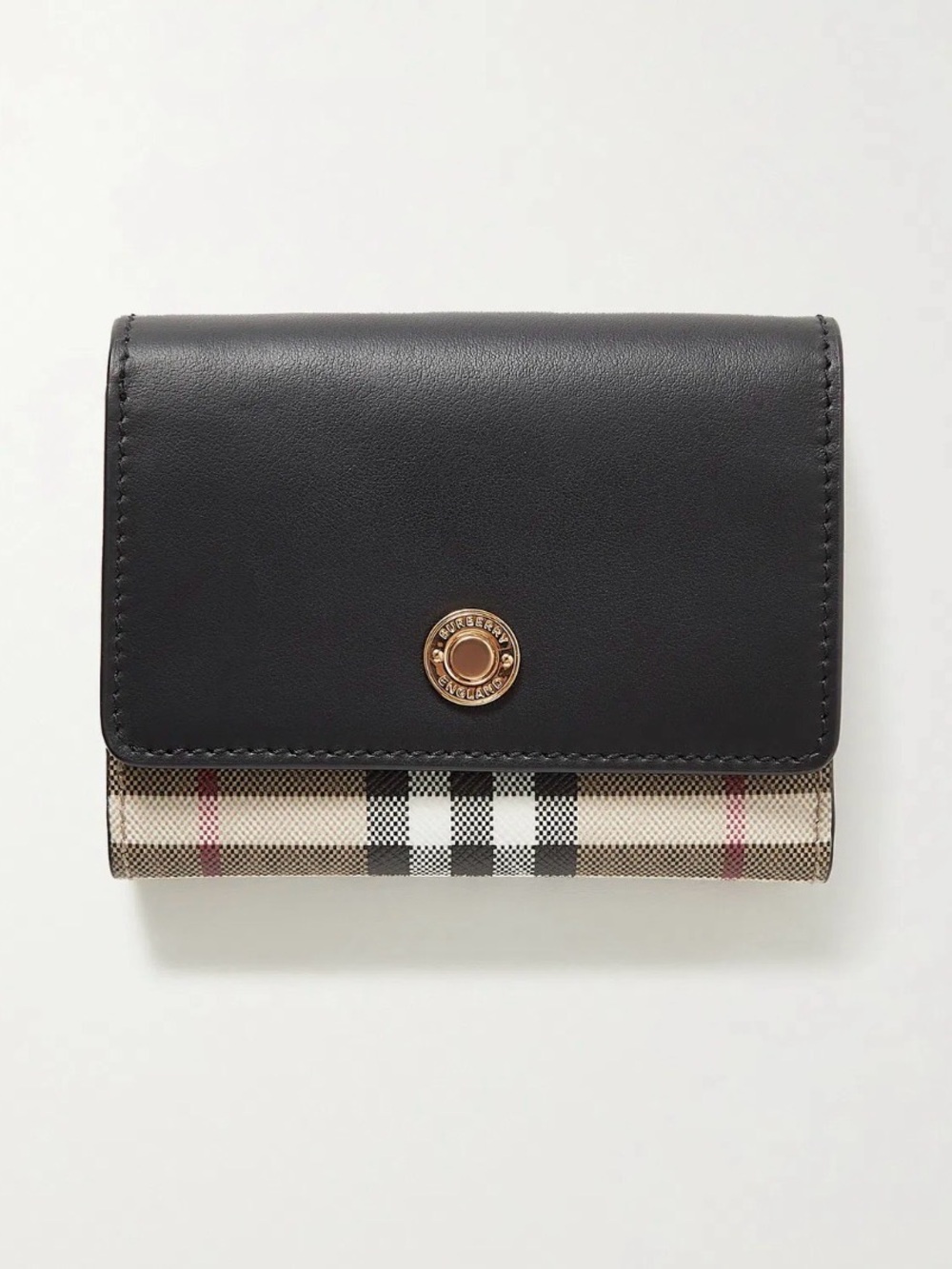 Burberry Black Leather Compact Wallet with Iconic Check Trim